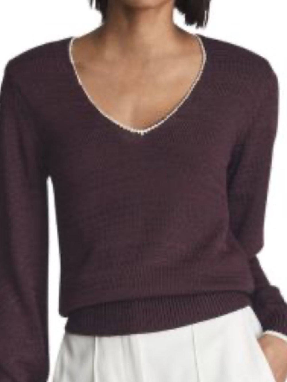 Reiss Brown V-Neck Sweater with White Trim Sz S